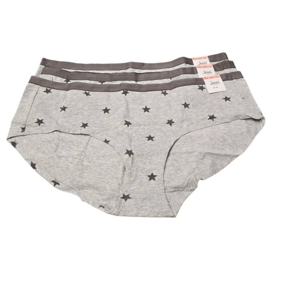 Jenni Set Of 3 Womens Plus 2XL Cotton Hipster Panties Underwear Gray Stars - Picture 2 of 8